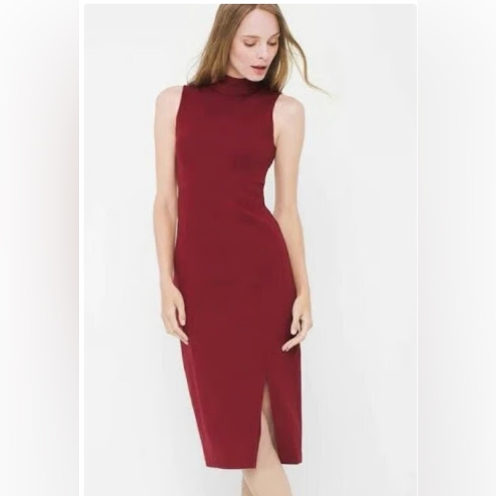 White House Black Market Mock neck Sheath zipper back dress EUC